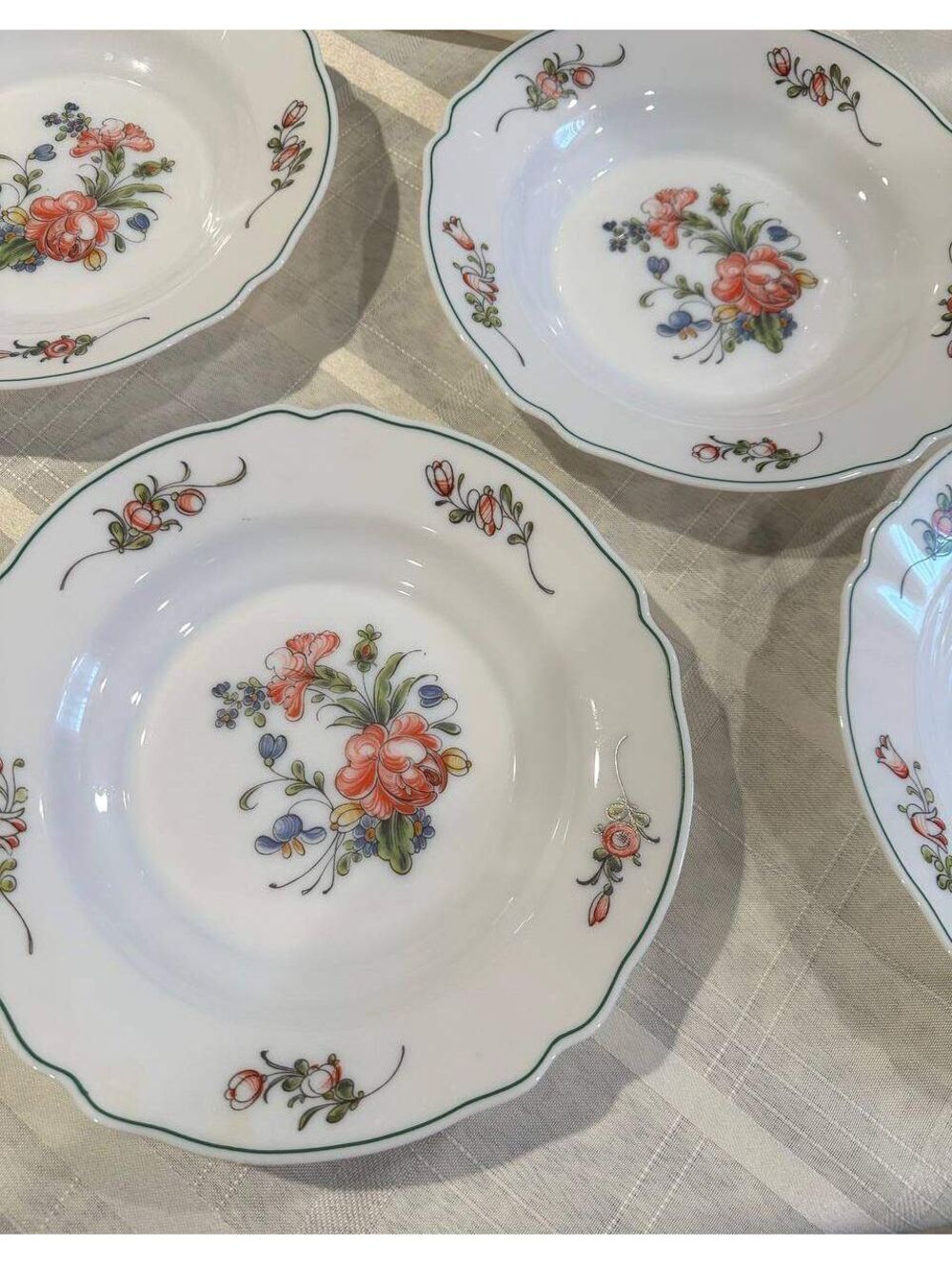 Vintage Arcopal Provincial 4 Soup Bowls 9" Milk Glass Floral France 1970s